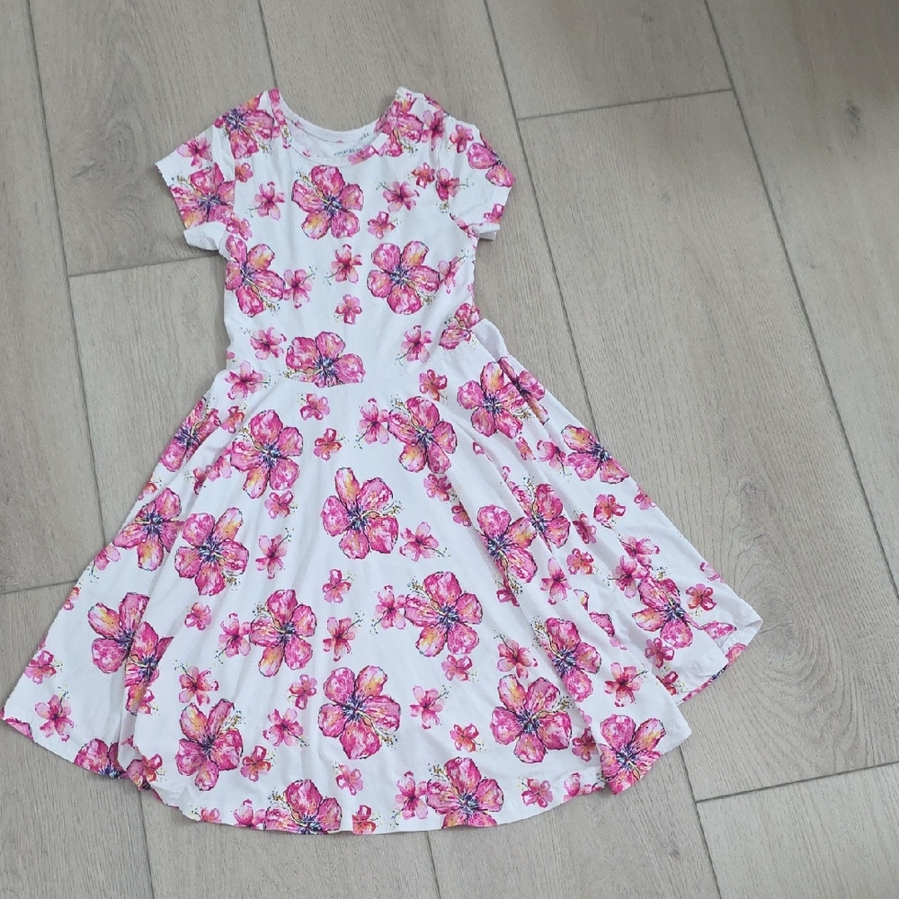 Floral Pink and White Kids Dress